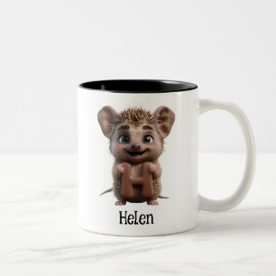 Taza Bicolor Letra Cute Hedgehog Holding H