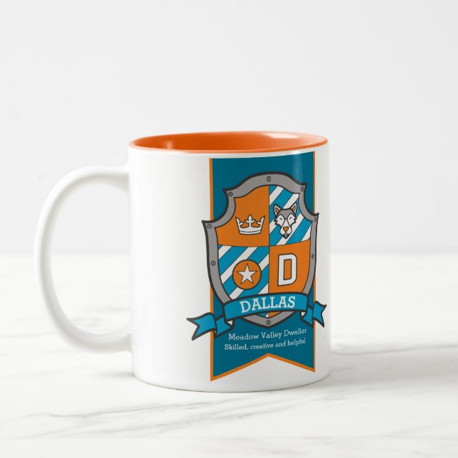 Taza Bicolor Letra D escudo nombre naranja significa mug (Izquierda)
