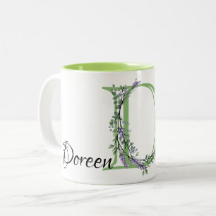 Taza Bicolor Letra D Lavender Eucalyptus monogramado