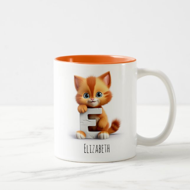 Taza Bicolor Letra E Cat Alphabet Monograma Café Mug (Derecha)