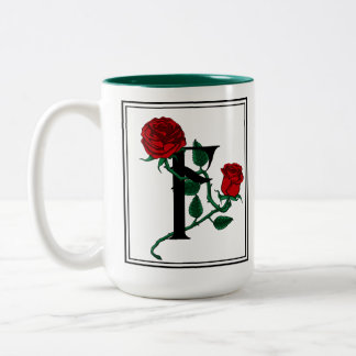 Taza Bicolor Letra F con Rosas Rojas