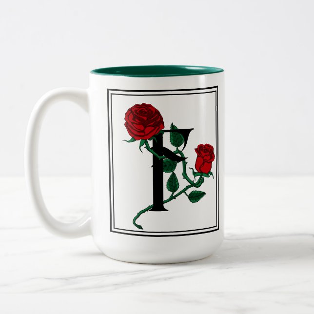 Taza Bicolor Letra F con Rosas Rojas (Izquierda)