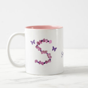 Taza Bicolor Letra femenina de la cuenta de la flor rosa S Mono