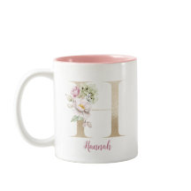 Letra H dorada, Monograma H, Regalo floral rosa pa