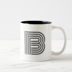 Taza Bicolor Letra Inicial Monograma Negro Blanco Moderno Elega