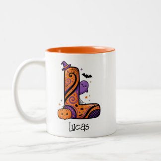 Taza Bicolor Letra L Monograma Personalizada de Halloween con M