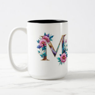 Taza Bicolor Letra M Coffee Mug - Diseño floral para regalo