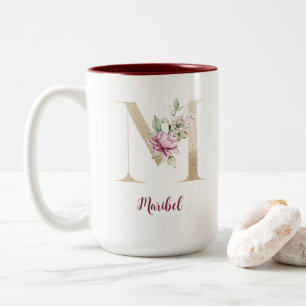 Taza Bicolor Letra M dorada personalizada con monograma Floral 