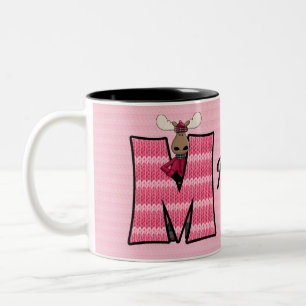 Taza Bicolor Letra M y nombre del monograma del alce rosado par