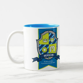 Taza Bicolor Letra mason M escudo nombre del oso verde azul sig
