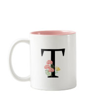 letra monográfica T flores acuarelas rosadas