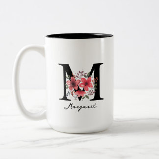 Taza Bicolor Letra Monograma Floral M Margaret Nombre Personali