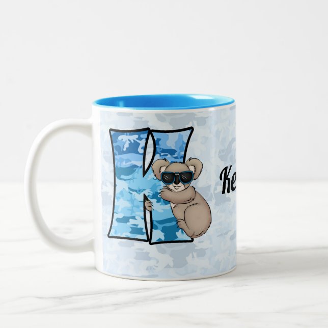 Taza Bicolor Letra monograma K azul Koala del niño (Izquierda)