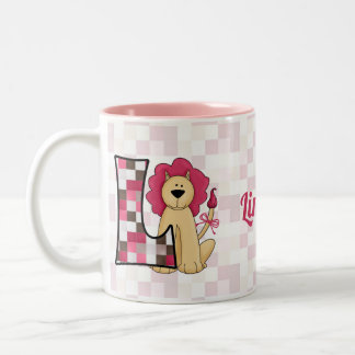 Taza Bicolor Letra monograma L del león rosado del niño