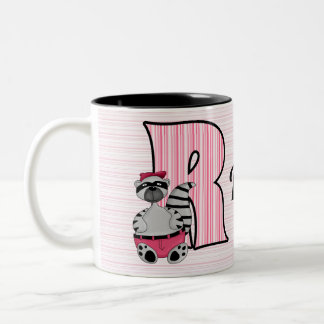Taza Bicolor Letra monograma R del mapache rosa para niños con 