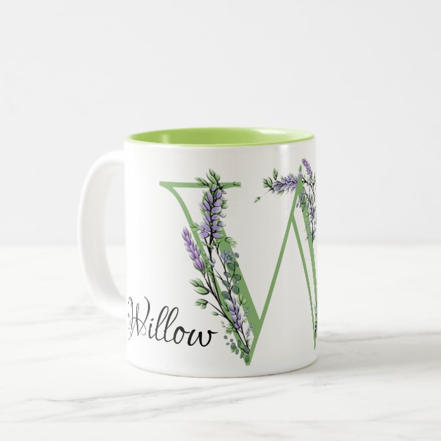 Taza Bicolor letra monogramada W Lavender eucalipto (Anverso izquierdo)