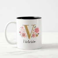 Letra monogramo rosa floral inicial V