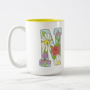 Taza Bicolor Letra N Mug floral