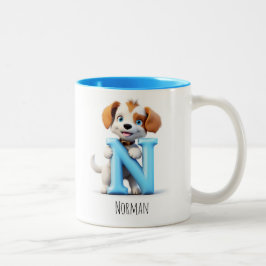 Taza Bicolor Letra N Perro Alphabet Monograma Café Mug