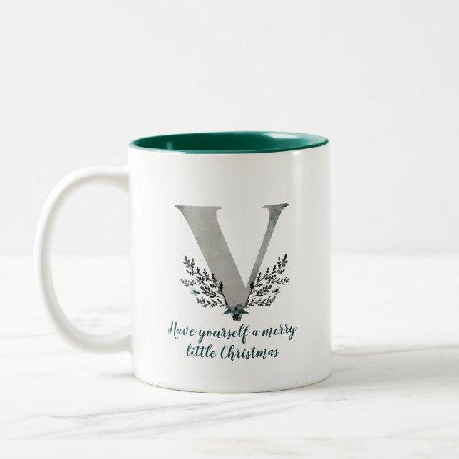 Taza Bicolor Letra navidad V alfabeto café tafetán (Izquierda)