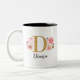 Taza Bicolor Letra rosa floral monograma inicial D