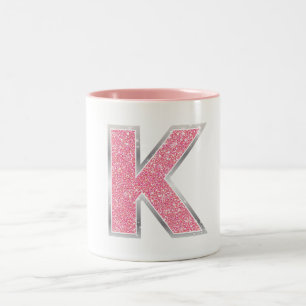 Taza Bicolor Letra rosa Purpurina K