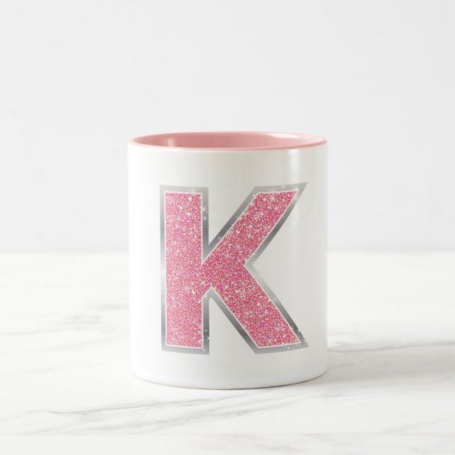 Taza Bicolor Letra rosa Purpurina K (Centro)