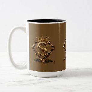 Taza Bicolor Letra S Dorada de Lujo Corona Monograma de Diamant