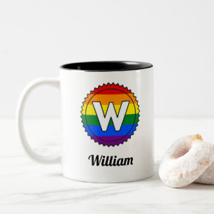 Taza Bicolor Letra W inicial y nombre orgullo gay monograma arc