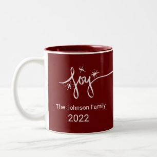 Taza Bicolor Letras de Alegría de Navidad Dibujadas a Mano Copo