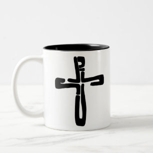 Taza Bicolor letras negras de Jesús en la Cruz