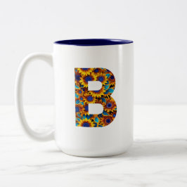 Taza Bicolor Letter B with sunflowers mug