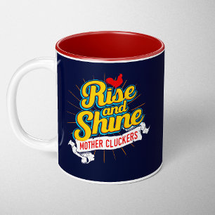 Taza Bicolor Levántate y Brilla Gallinas Madre Gallo País
