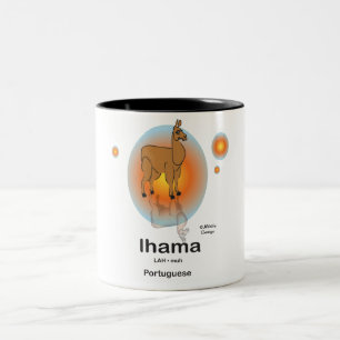 Taza Bicolor Lhama, en la lengua portuguesa