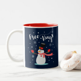 Taza Bicolor Libere los abrazos. Muñeco de nieve, copos de