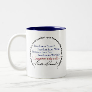 Taza Bicolor Libertades del FDR Franklin D Roosevelt cuatro