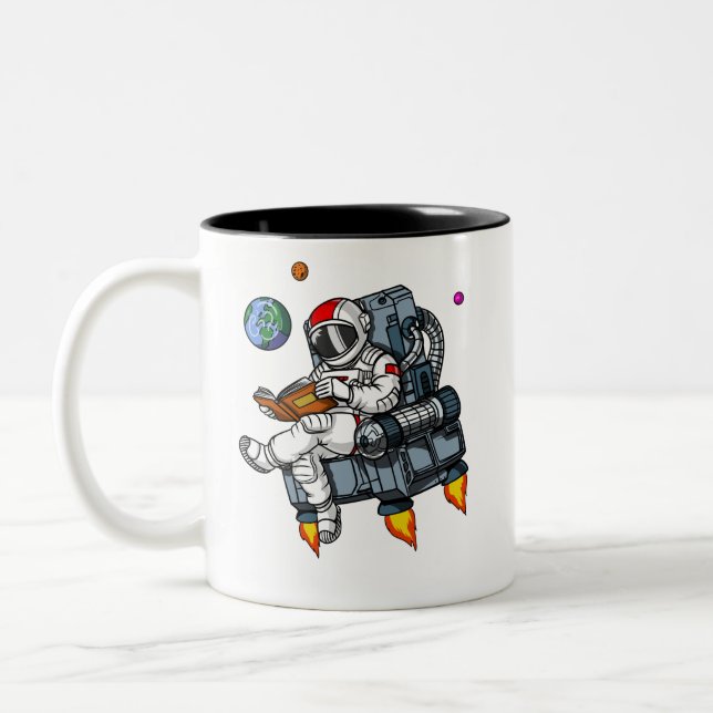 Taza Bicolor Libro de Astronautas Espaciales Leyendo Cósmico Ne (Izquierda)