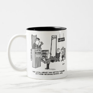 Taza Bicolor Libro de biblioteca atrasado. Pena severa por devo