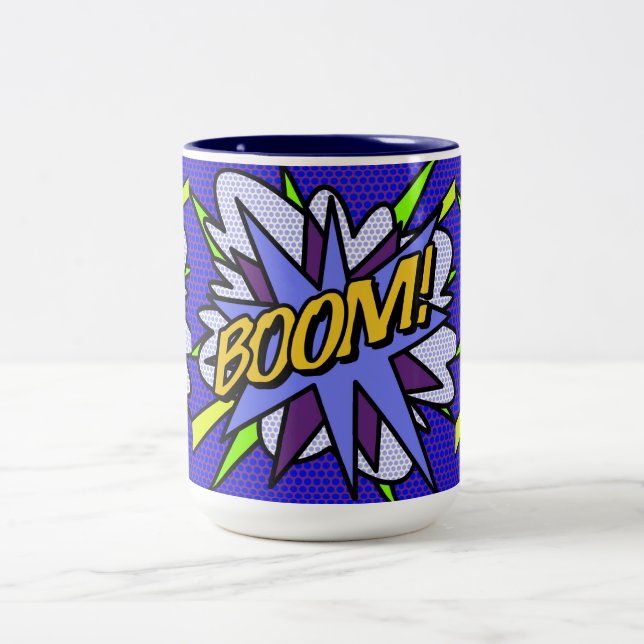 Taza Bicolor Libro de Cómic BOOM Diversión Genial Moderno (Centro)