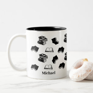 Taza Bicolor Libro Personalizado Nombre Patrón de Libro Bibliop