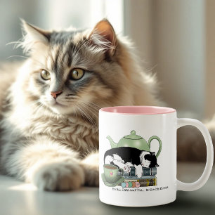 Taza Bicolor Libros Acogedores Gato Esmoquin Té Tetera Verde Li