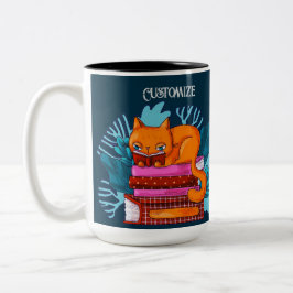 Taza Bicolor Libros aprobados para Cat personalizados Verde azu