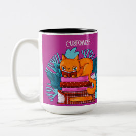Taza Bicolor Libros aprobados para gato personalizados rosados