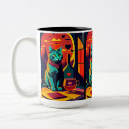 Taza Bicolor Libros De Gatos Y Vino Al Azar