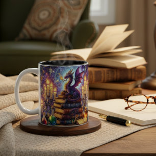 Taza Bicolor Libros de mago de dragón místico