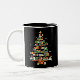 Taza Bicolor Libros de Navidad Árbol Amante de los Libros Maest