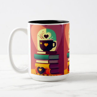 Taza Bicolor Libros Y Café