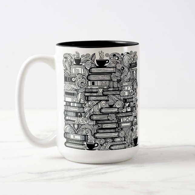 Taza Bicolor Libros Y Café Color Me Doodle (Izquierda)