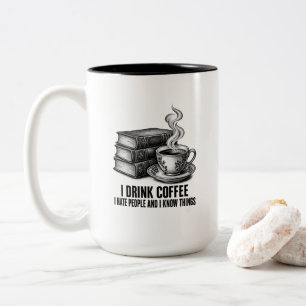 Taza Bicolor Libros y café grabado vintage