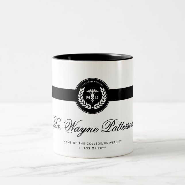 Taza Bicolor Licenciatura en Medicina de MD Elegante Personaliz (Centro)